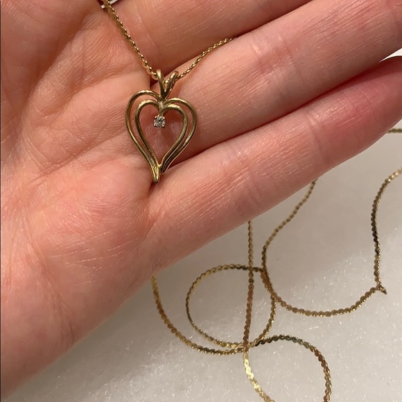 14K Gold Open Heart with Diamond Necklace - Picture 3 of 3